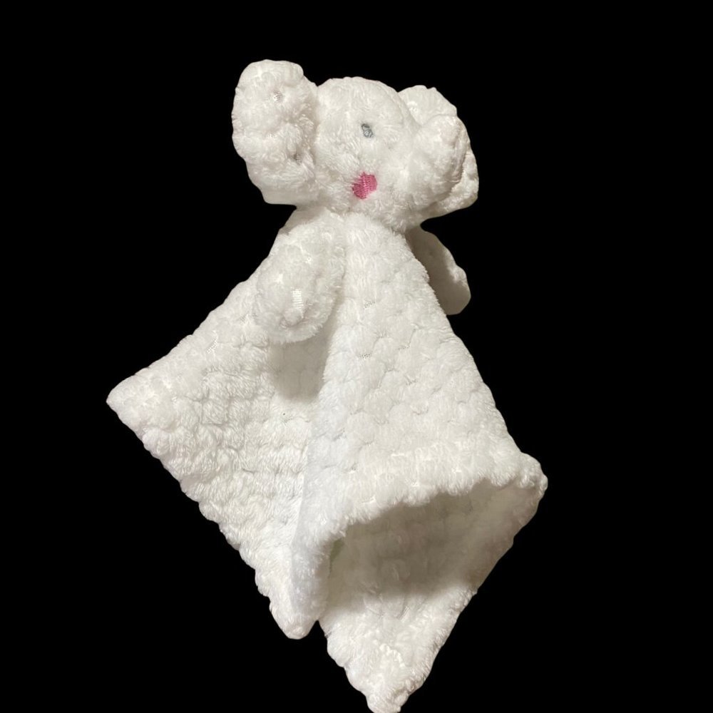 INF Inc. elephant plush lovey‎ solid white, pink cheeks 12" square
